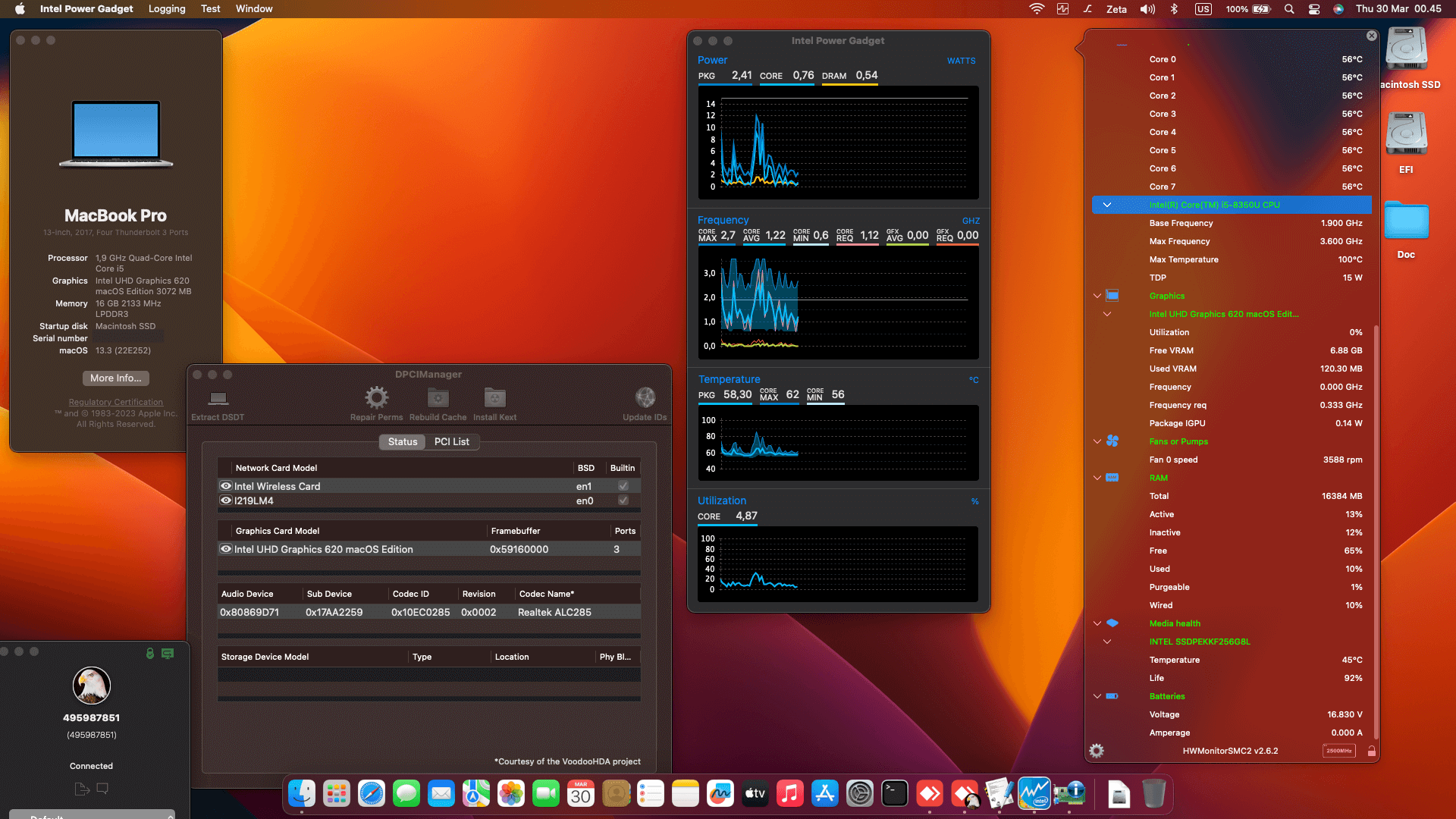 Success Hackintosh macOS Ventura 13.3 Build 22E252 in Lenovo Thinkpad X1 Yoga 3rd Gen